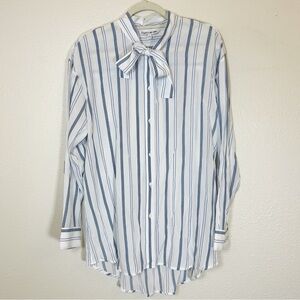 Elizabeth And James Oversized Striped Tunic Top Neck Tie Office Career Old Money